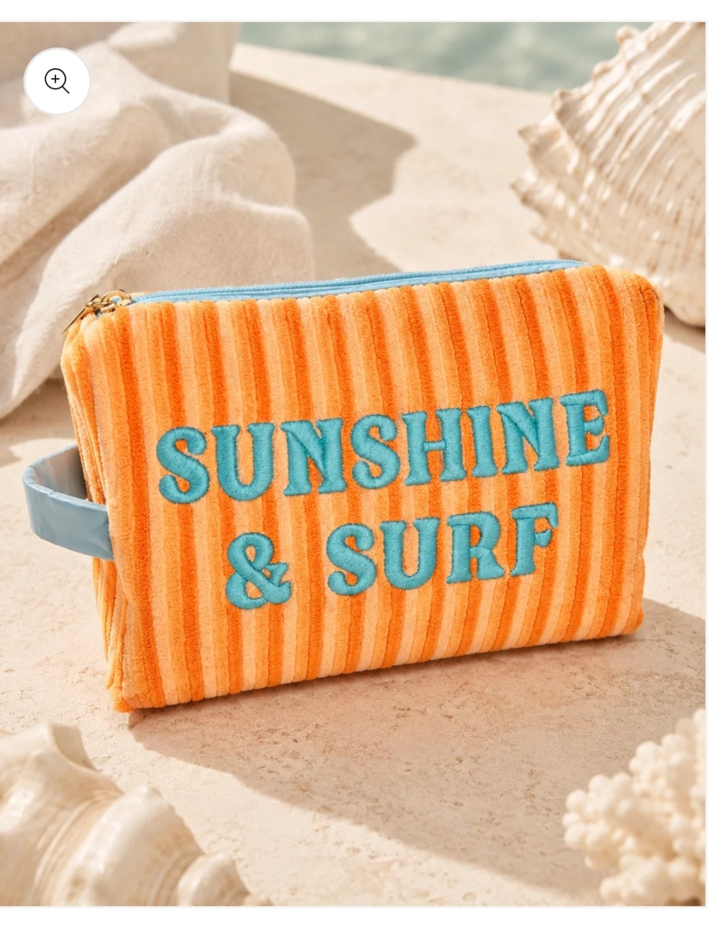 Sunshine & Surf Orange Striped Large Pouch with Turquoise Embroidery